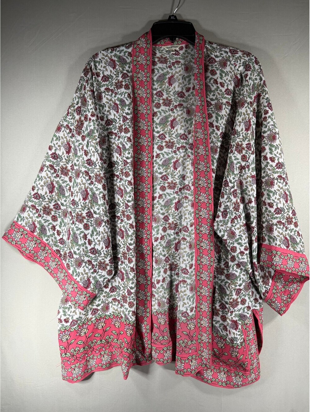Max Studio Multi Floral Print Kimono Jacket Size 1X Boho Chic Silky
